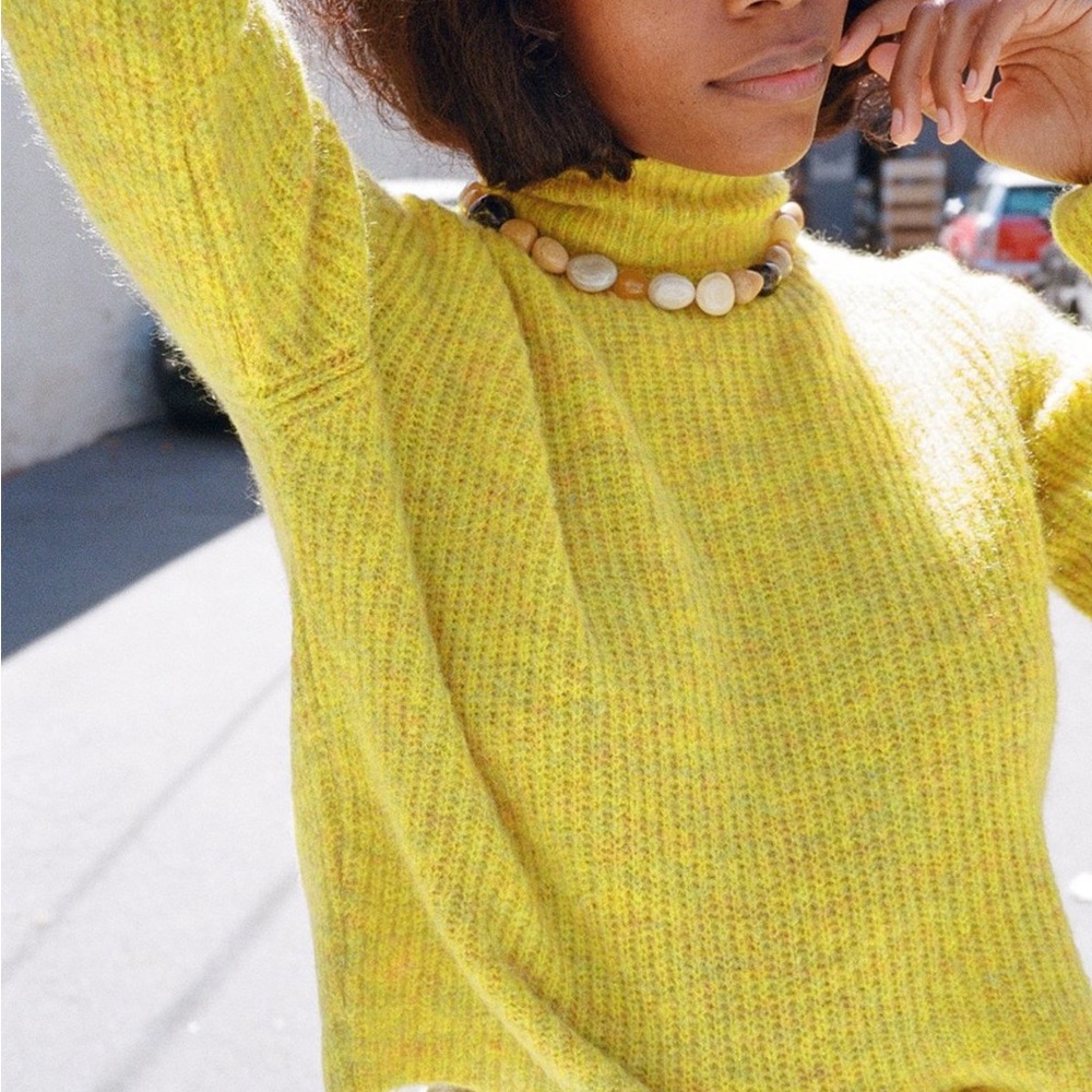 Paloma Wool Yellow Cropped Ribbed Turtleneck Sweater - Picture 2 of 8